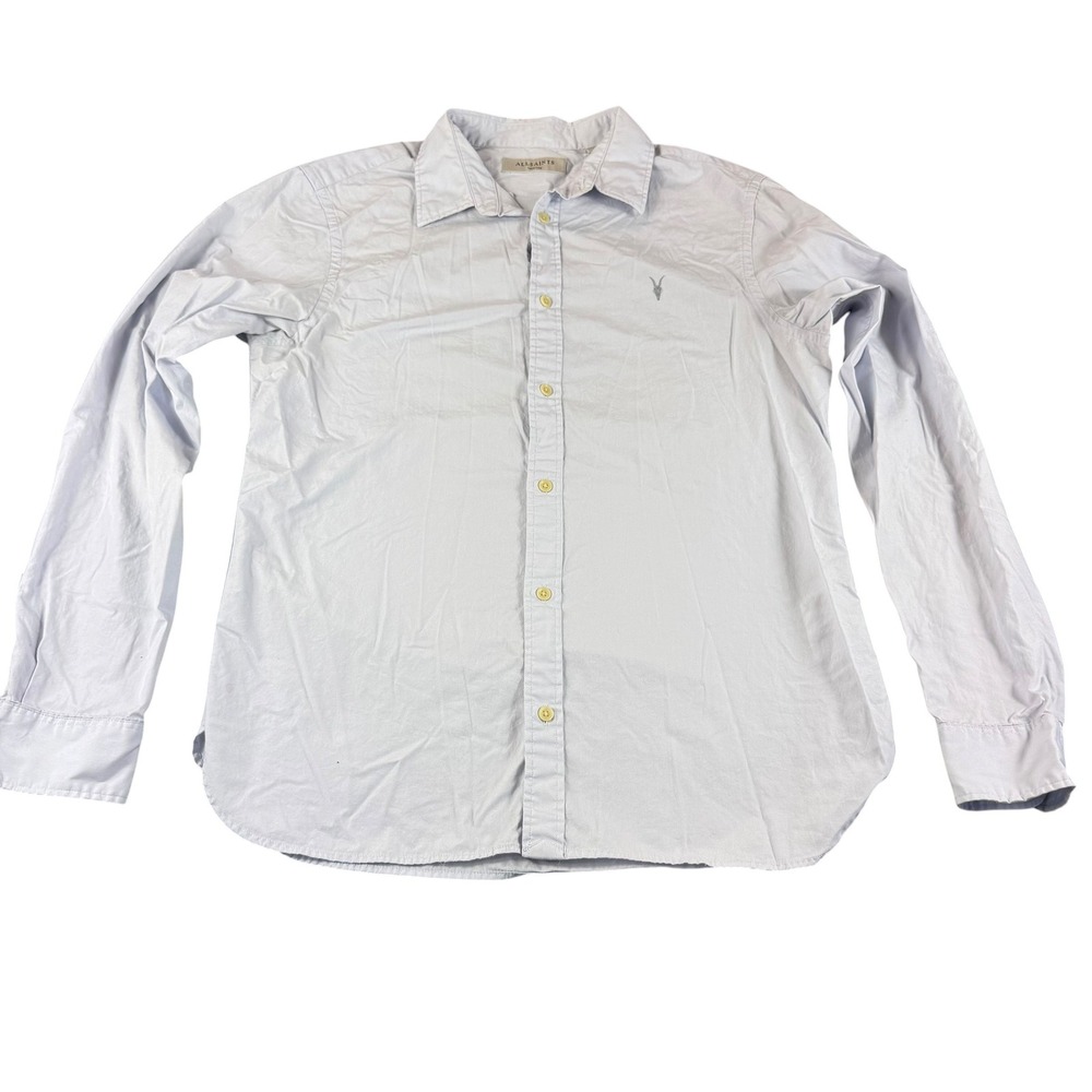 AllSaints Mens Long Sleeve Button Down Shirt‎ Light Blue Ramskull Logo Medium